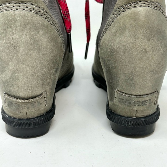 Sorel Lexie Leather Distressed Wedge Waterproof Boots Size 7.5 Grey Olive Green - Picture 9 of 15
